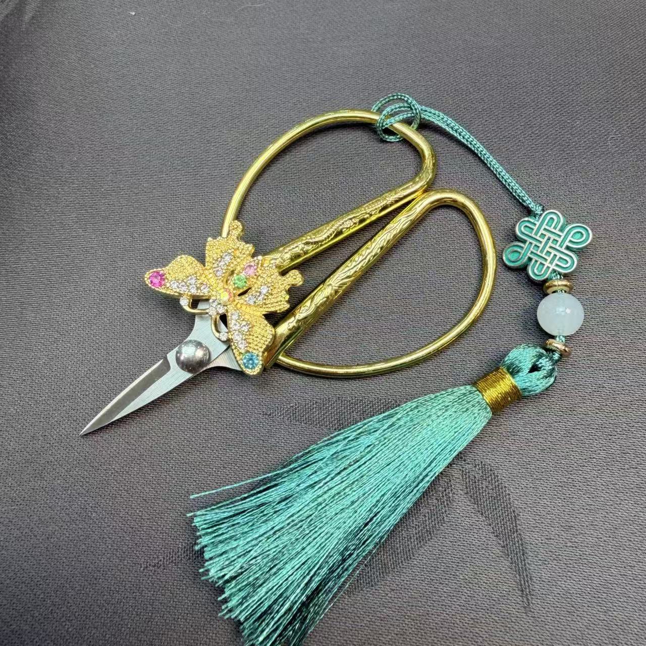 复古中式茶道茶艺实用泡袋茶叶专用金蝴蝶剪刀（绿）ZH2120