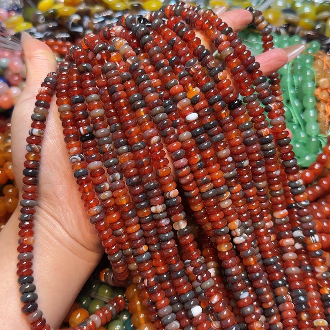 玛瑙/玉髓未镶嵌珠宝半成品8mm阿格拉红玛瑙算盘一条