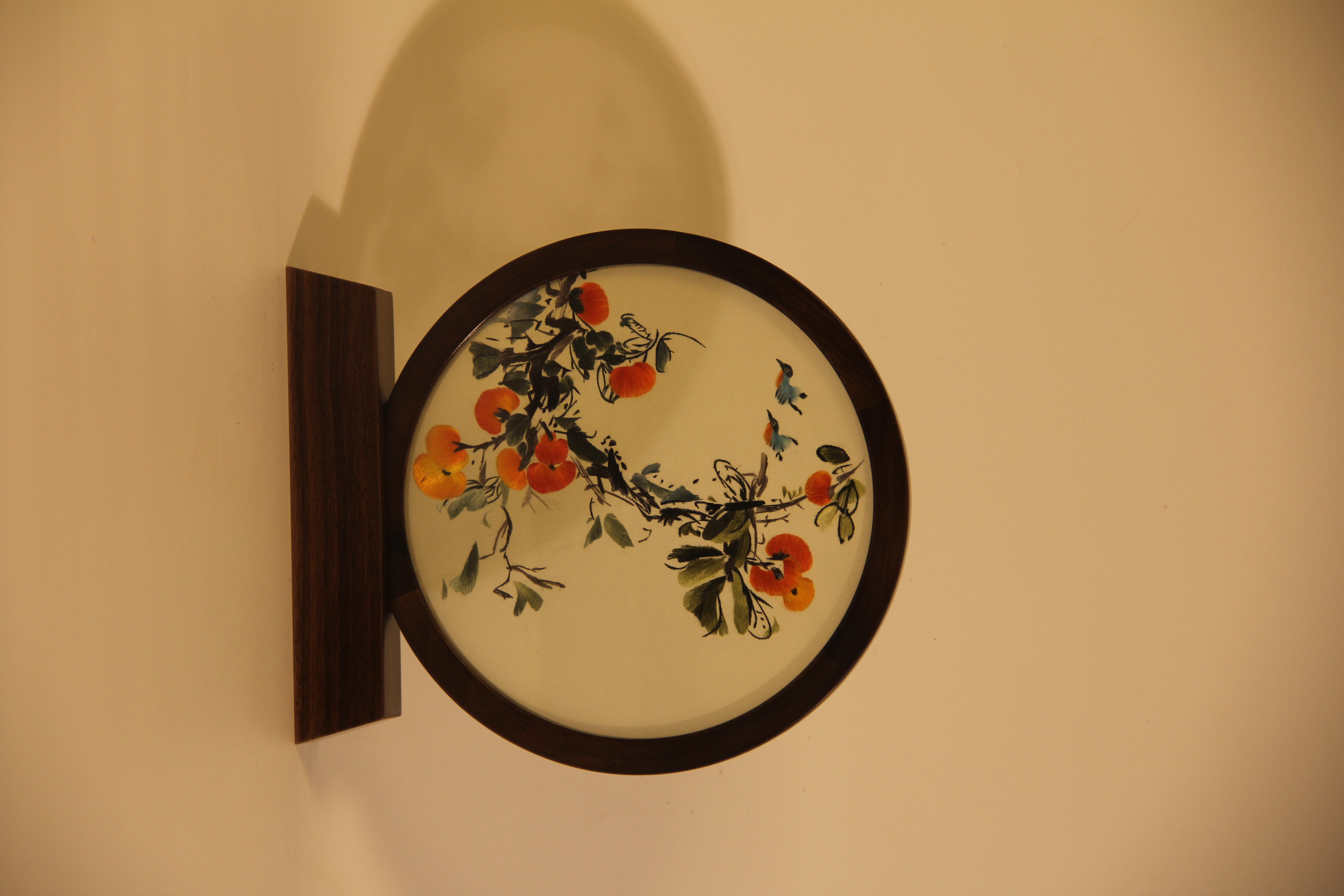 纯手工水墨柿子胡桃木双面苏绣精品摆件客厅玄关送人摆件锦盒包装