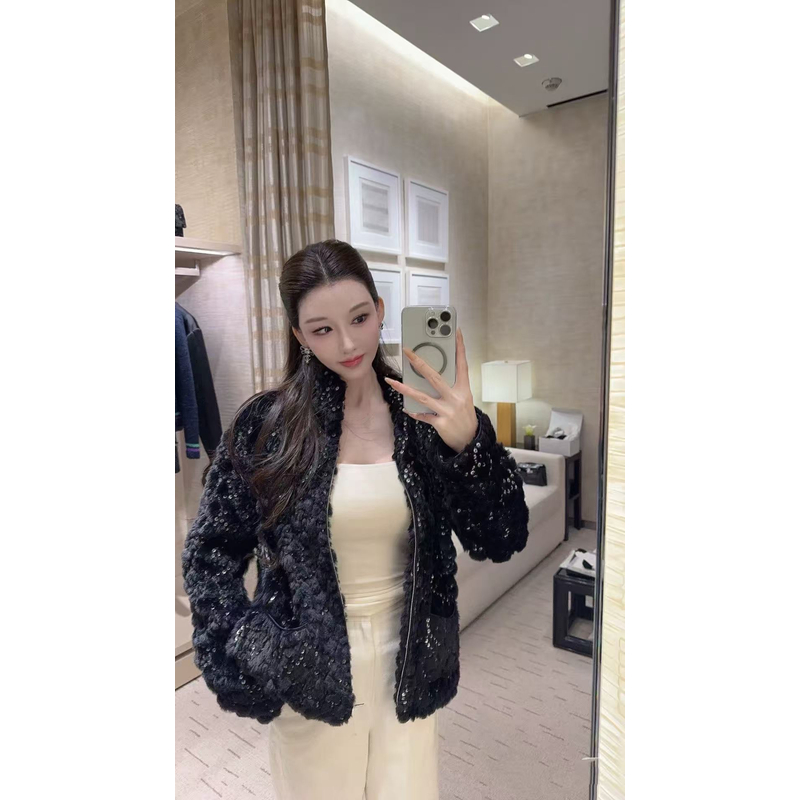 【LL】【CC】香家新款滑雪系列毛毛亮片外套