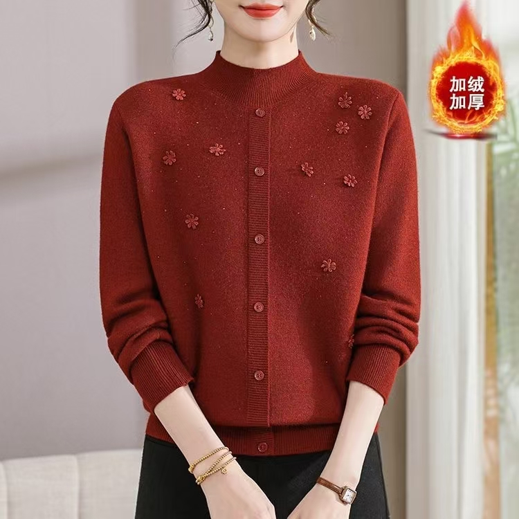 中老年女装加绒加厚秋冬宽松针织衫女士洋气女装百搭9189