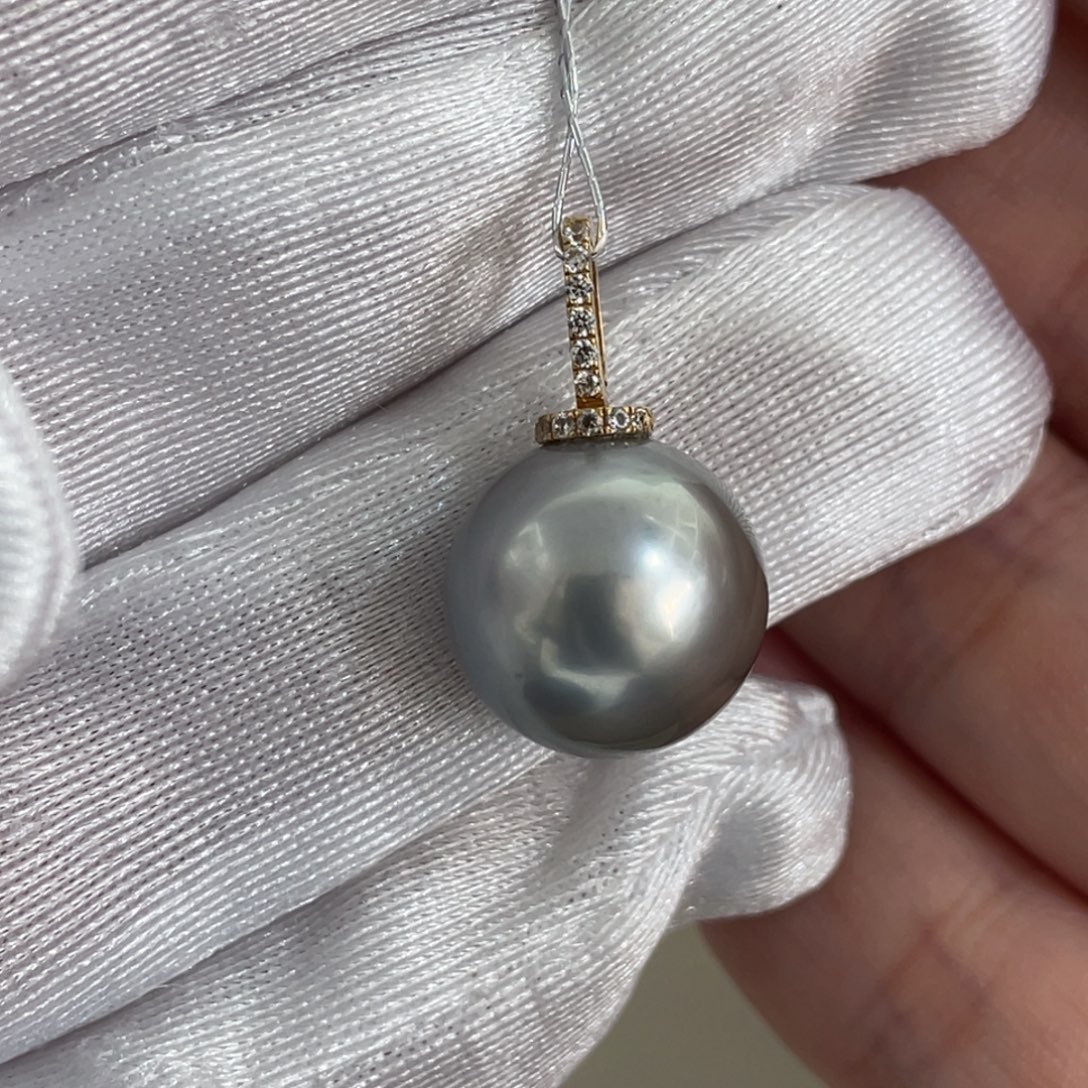 海水珍珠吊坠(不含链)18K金镶嵌13.9mm