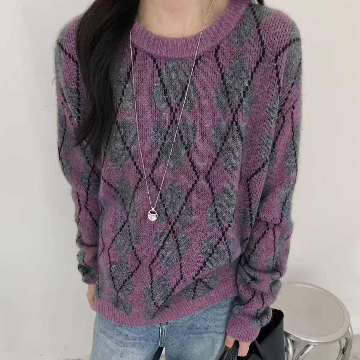 25冬新 牦牛绒爱心提花长袖针织衫5912