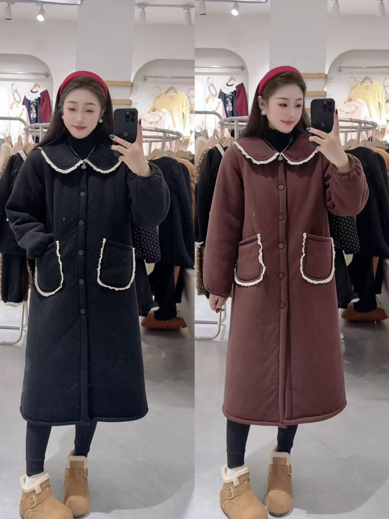 三层加厚娃娃领大袍子外穿家居服