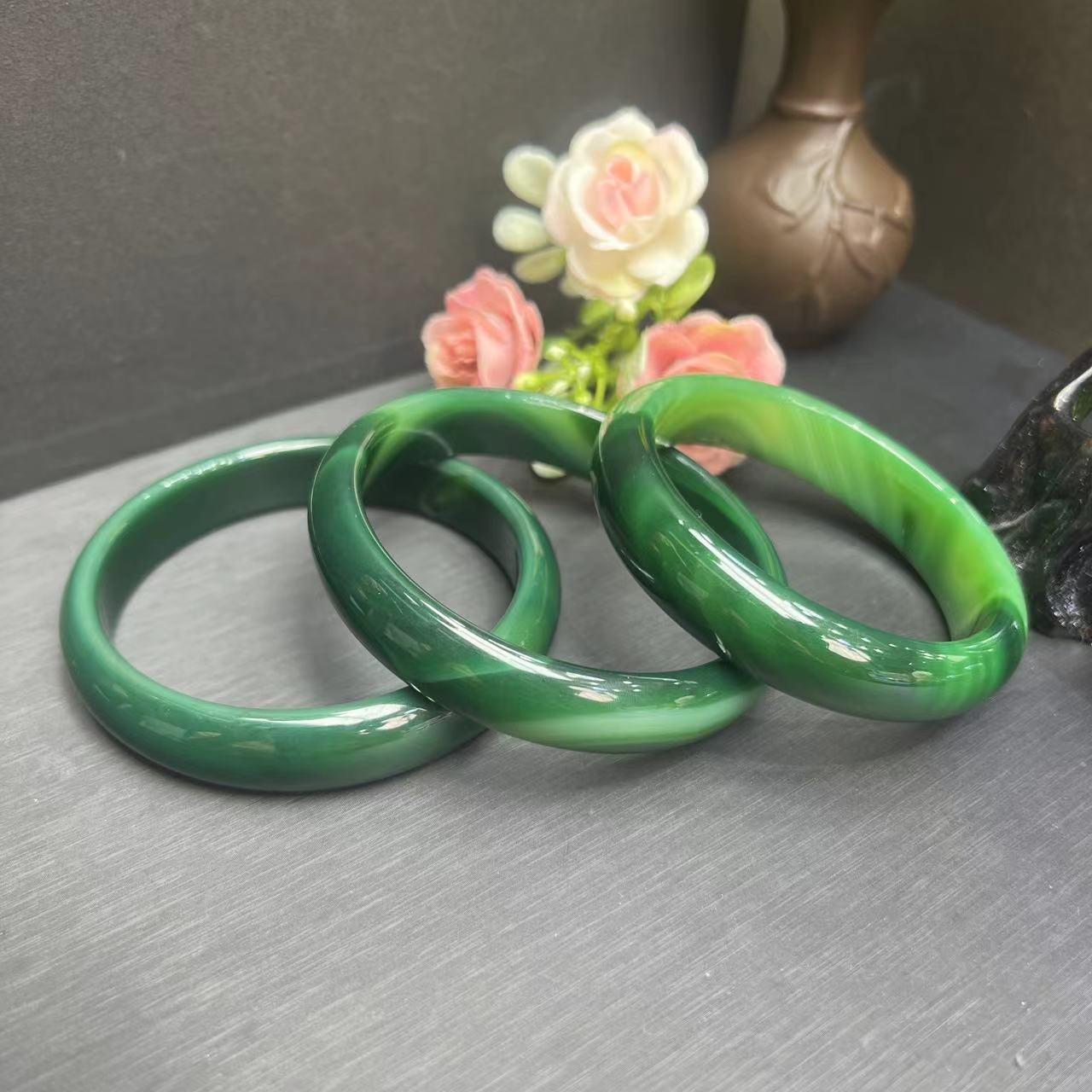 S6182【任会长珠宝】青花灵碧绿玛瑙手镯-配礼盒-多样性只发一件