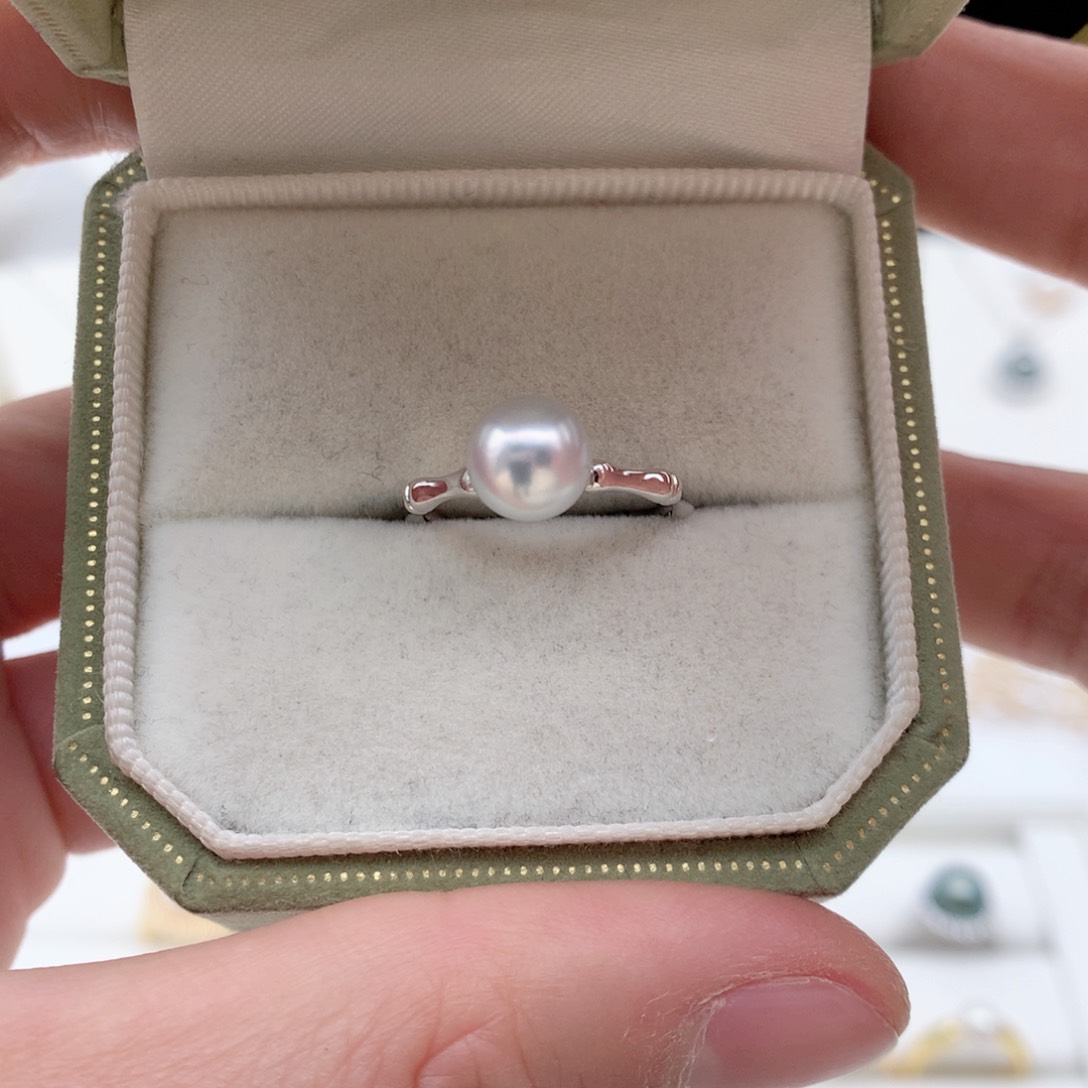 海水珍珠7.5-8mm真多麻竹节银S925镶嵌