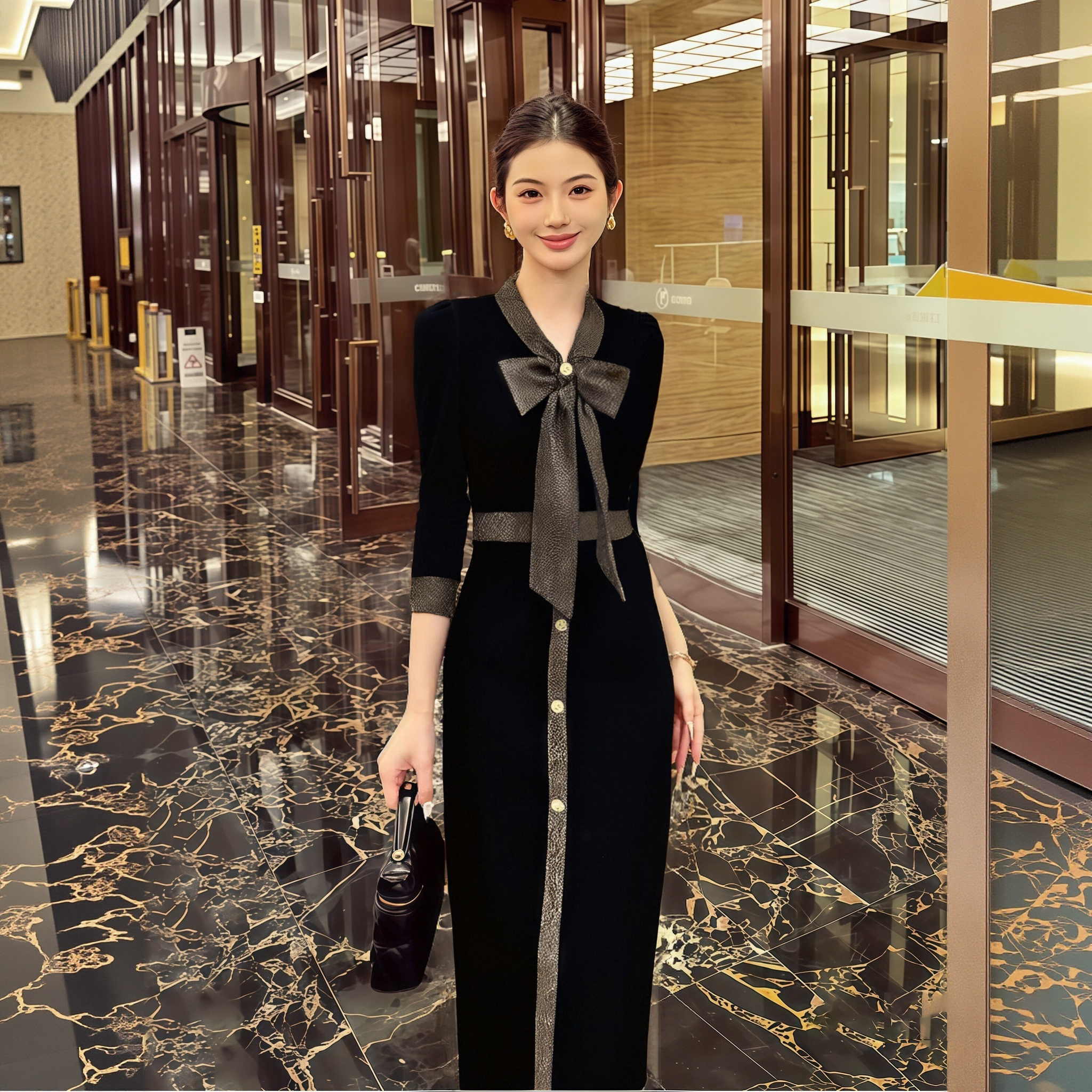 A气质名媛高端女神范高级感法式小香风打底连衣裙时尚显瘦女D0047