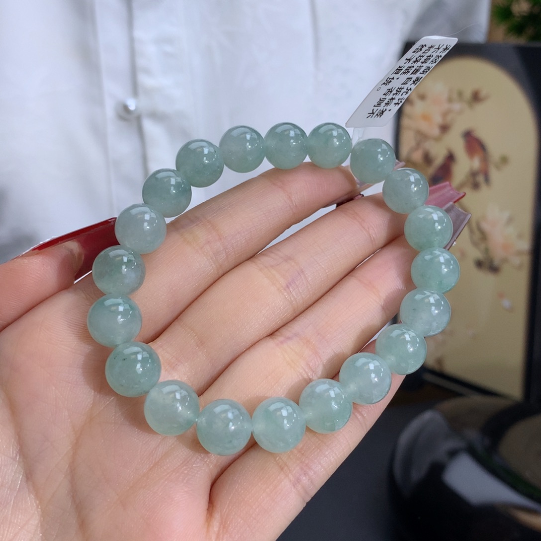 翡翠手链未镶嵌卡9.9冰胶蓝晴飘花