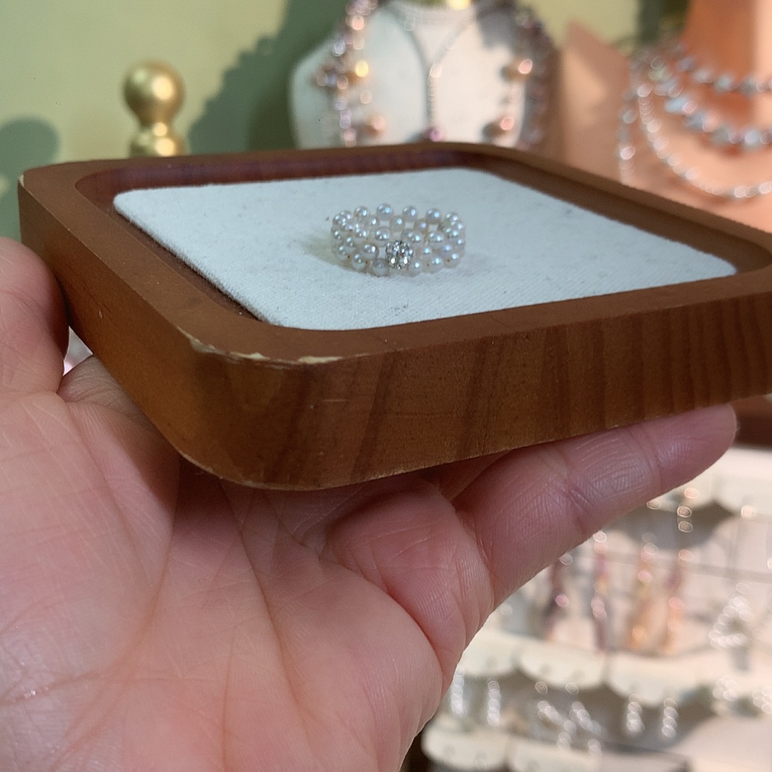 淡水珍珠银S925镶嵌颈饰编织小戒指