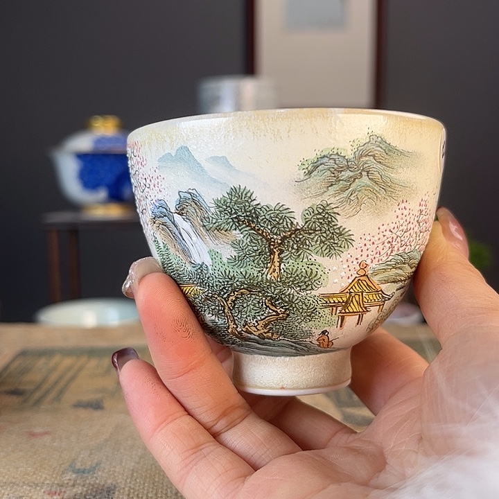 摆件景德柴烧茶杯多人