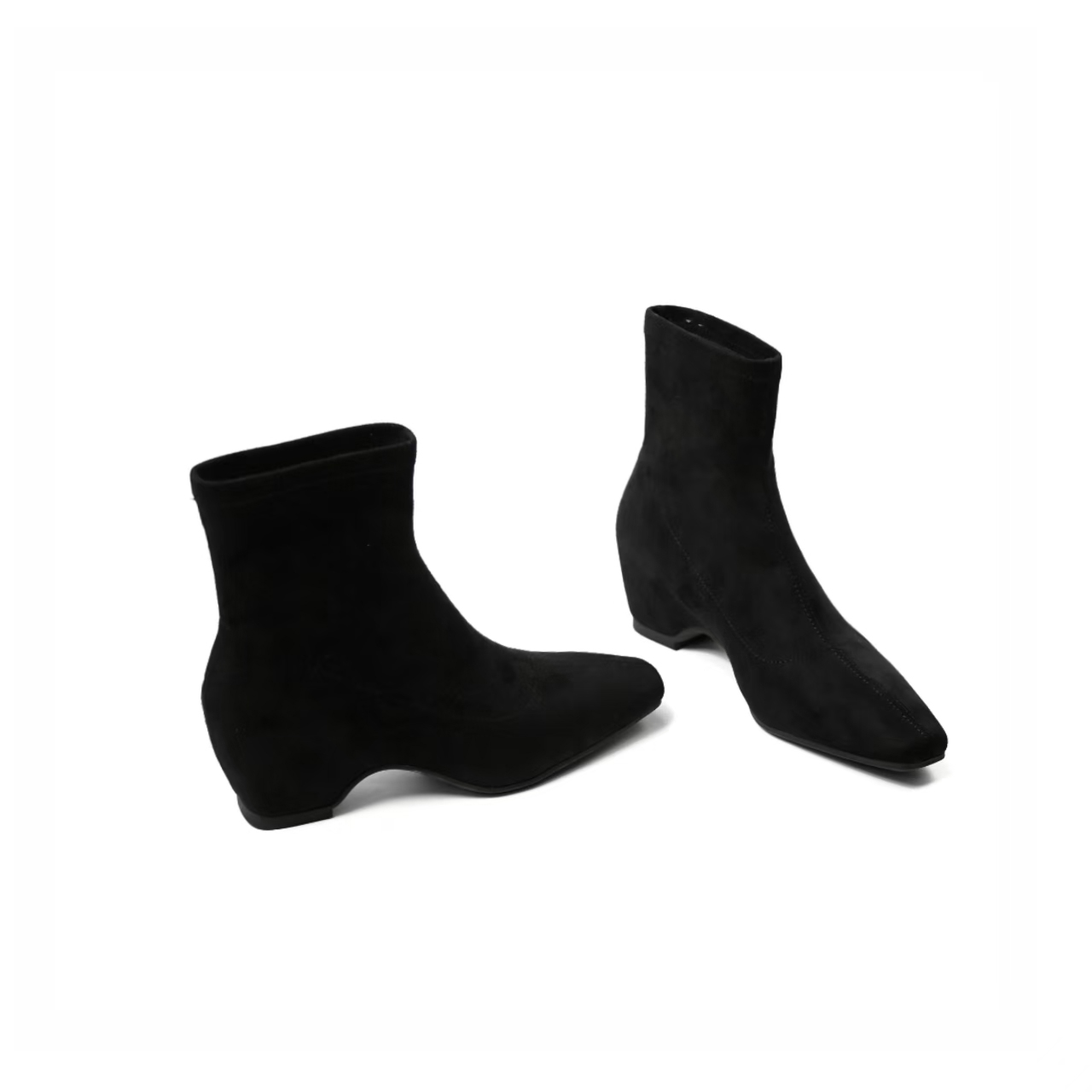 【女匠精选】坡跟方头低跟弹力靴袜靴秋冬时尚单里短靴黑色3119Y6H