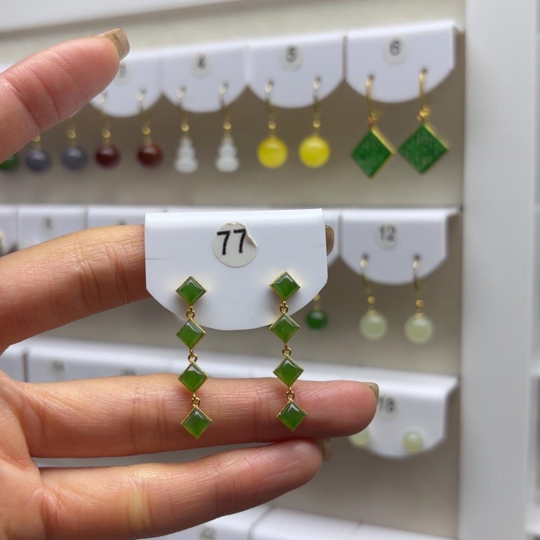 和田玉银S925镶嵌耳饰