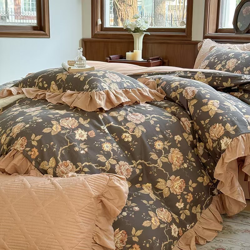 春季新款韩式全棉双层纱公主风夹棉床盖四件套四季通用夹棉被套