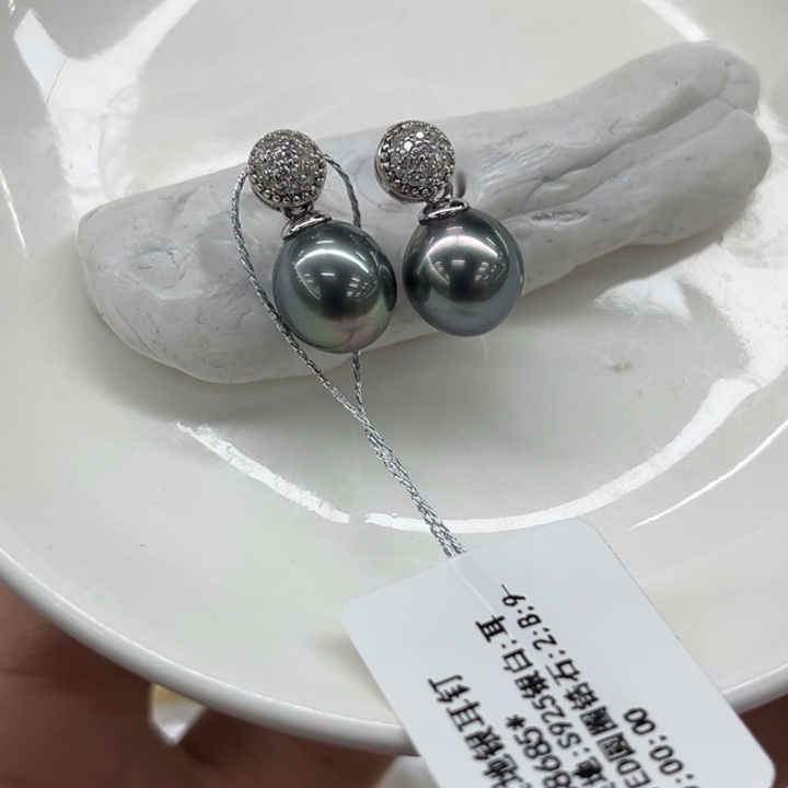 银S925镶嵌耳饰海水珍珠9-10mm