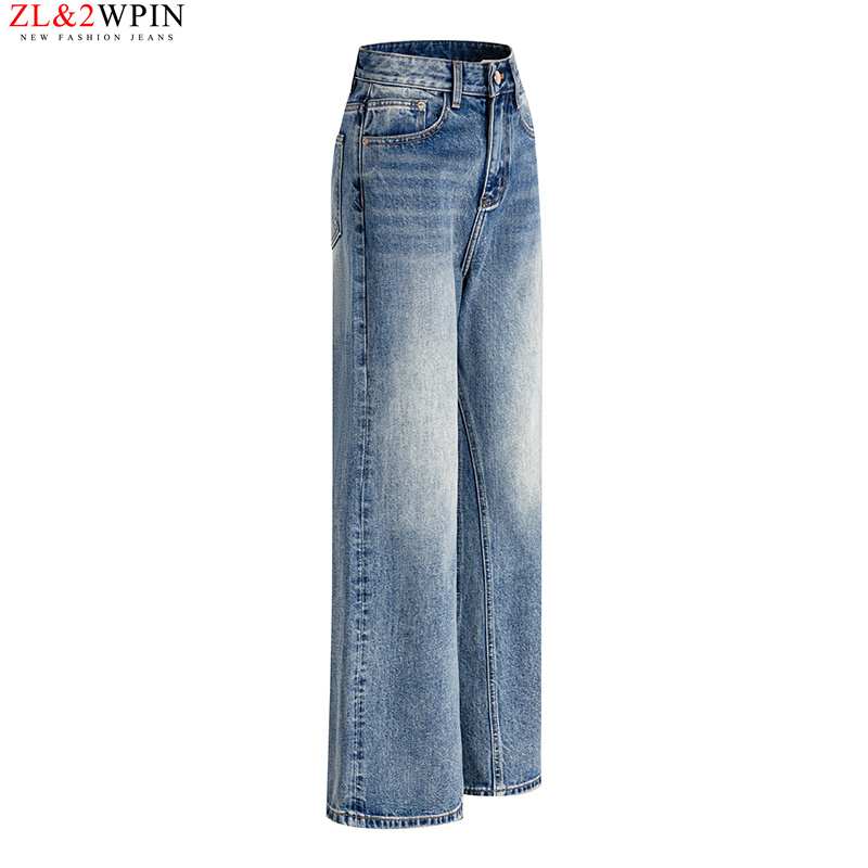 窄版阔腿牛仔裤女高腰宽松百搭垂坠感2025春夏新款潮流显瘦显高