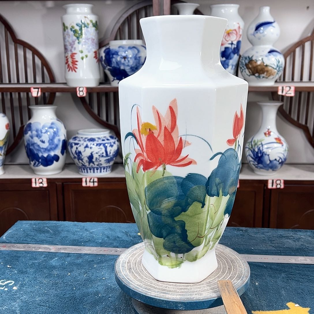 摆件景德镇陶瓷6红花