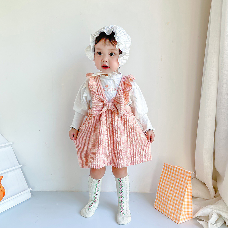 女童连衣裙套装秋季新款女宝宝背带飞袖连衣裙套装外出婴儿衣服