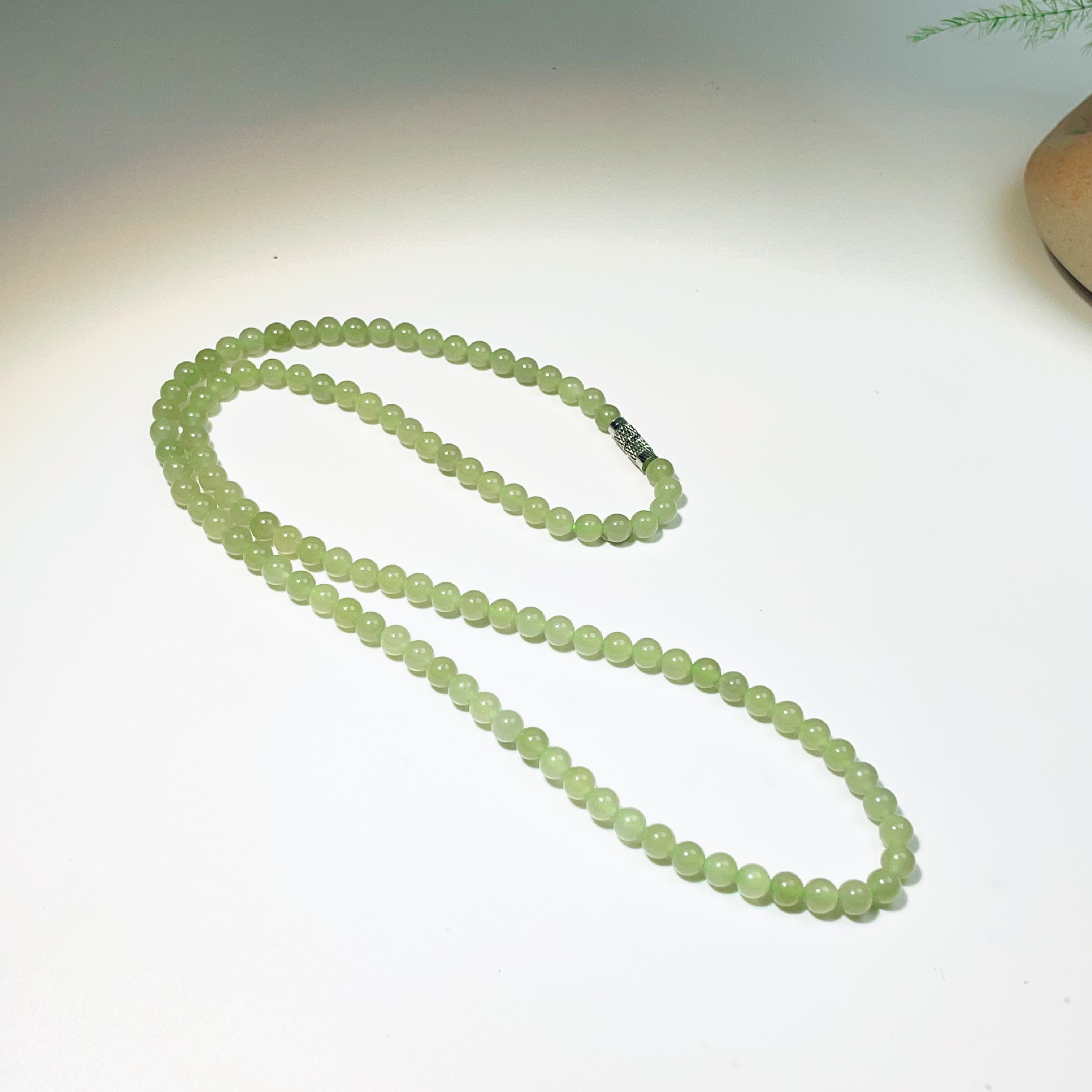 九溪【柳喃】和田玉冰晴水圆珠项链·卡5mm左右