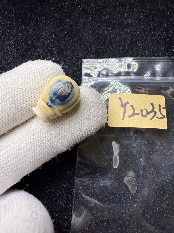 Y2035天然猛犸牙蓝皮奶嘴一体三通配饰对孔11mm