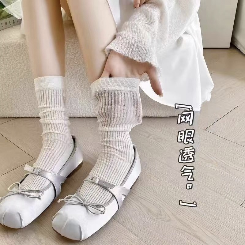 夏季薄款芭蕾风高级jk中筒袜堆堆袜简约韩版竖条纹女款袜子