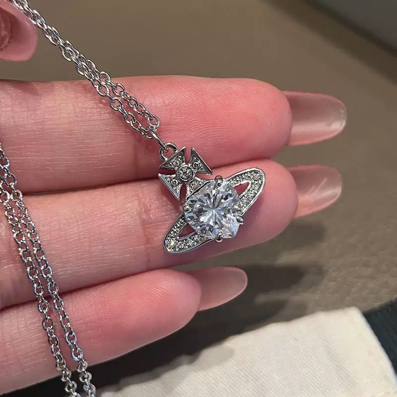 钛钢项链 钛钢项链 四爪镶嵌白金色项链轻奢气质夏季经典40cm+5cm