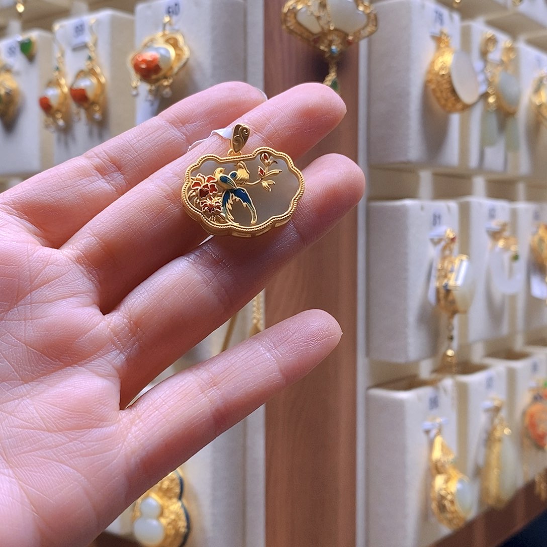 和田玉颈饰银S925镶嵌