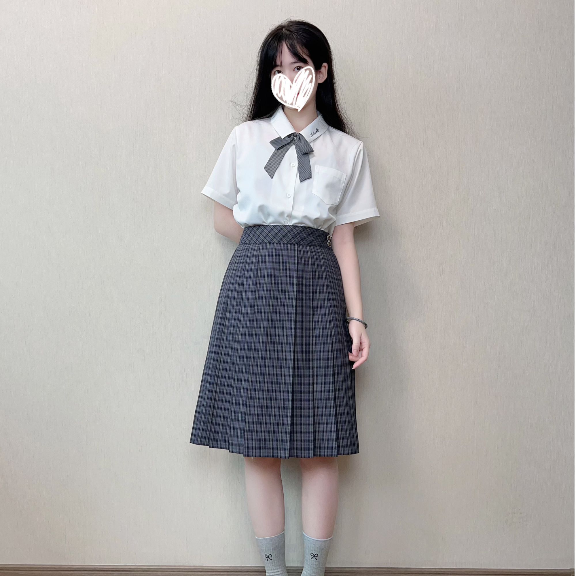 口袋商店(硝紫)TR面料JK前箱褶裙百搭校供格裙(前箱褶两粒扣款)