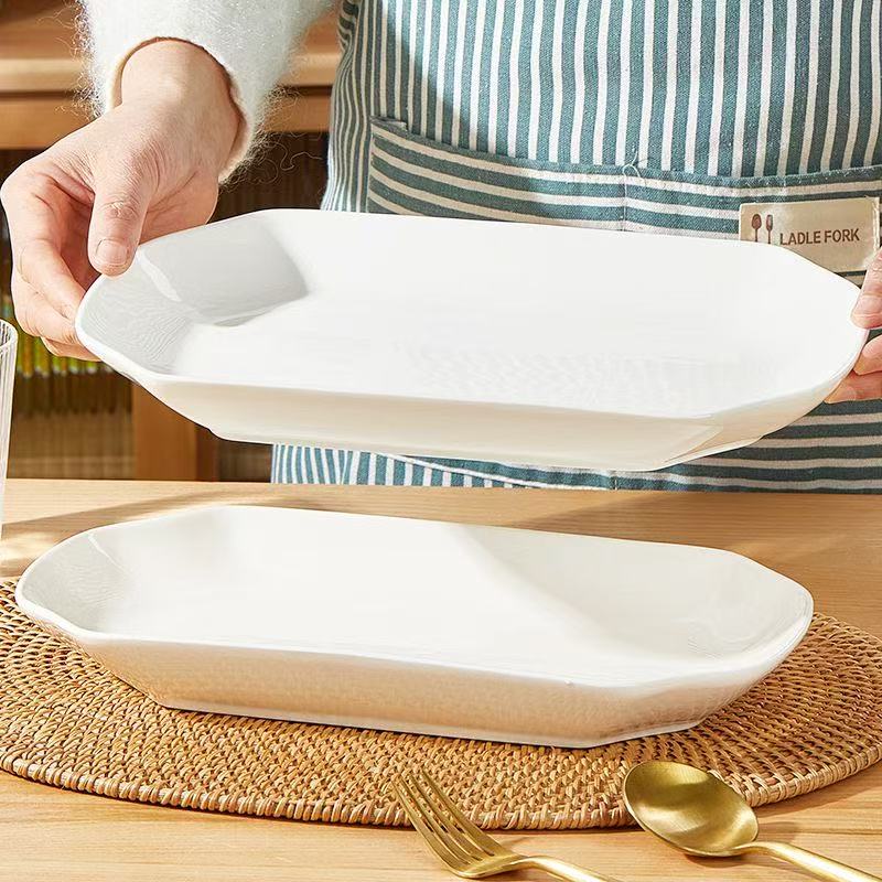 27厘米2只创意小清新盘陶瓷餐盘菜盘蒸鱼瓷盘长方形水果盘餐具