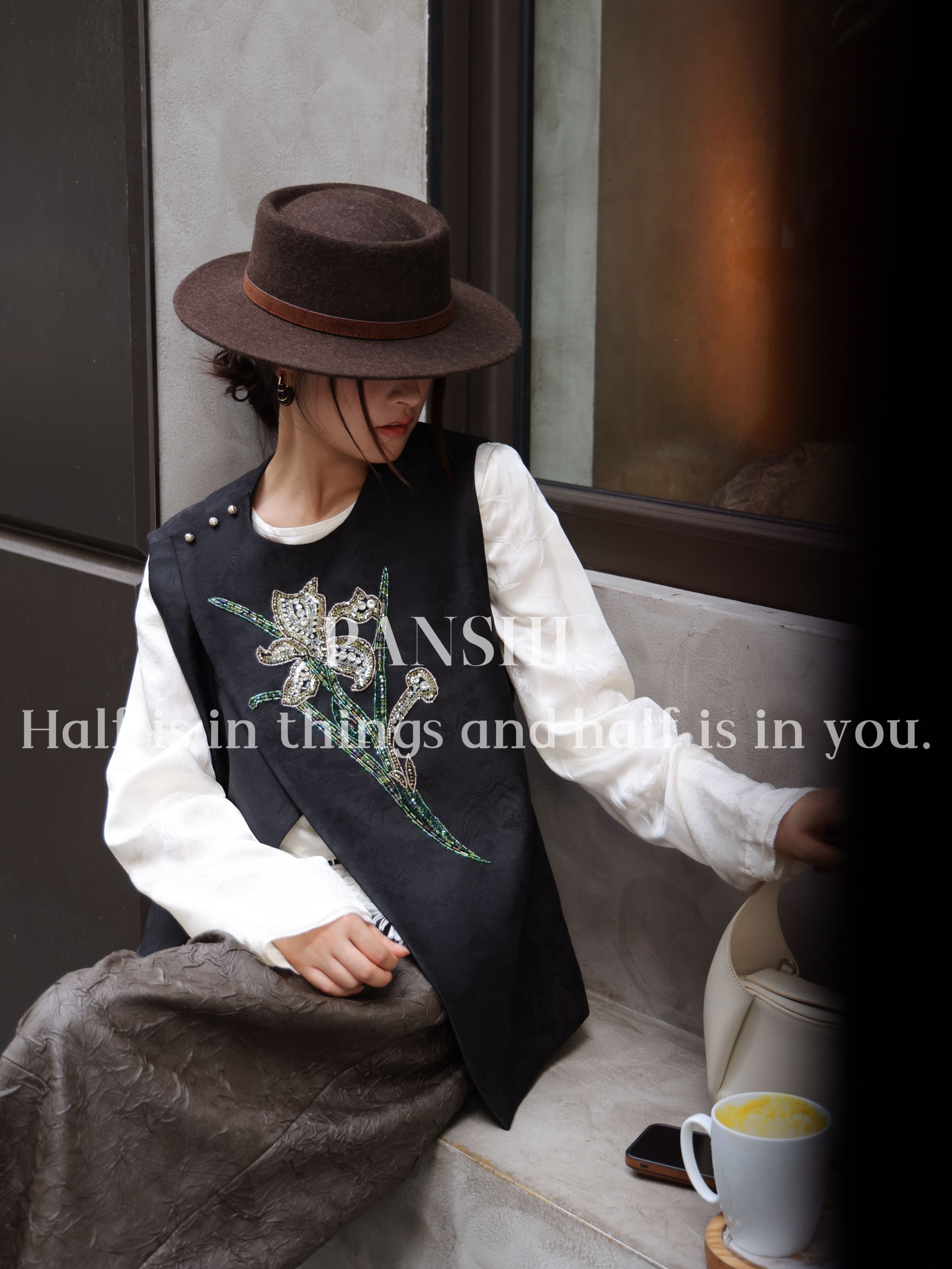 PANSHI原创设计【惊鸿】新中式国风无袖背心重工钉珠刺绣斜襟马甲