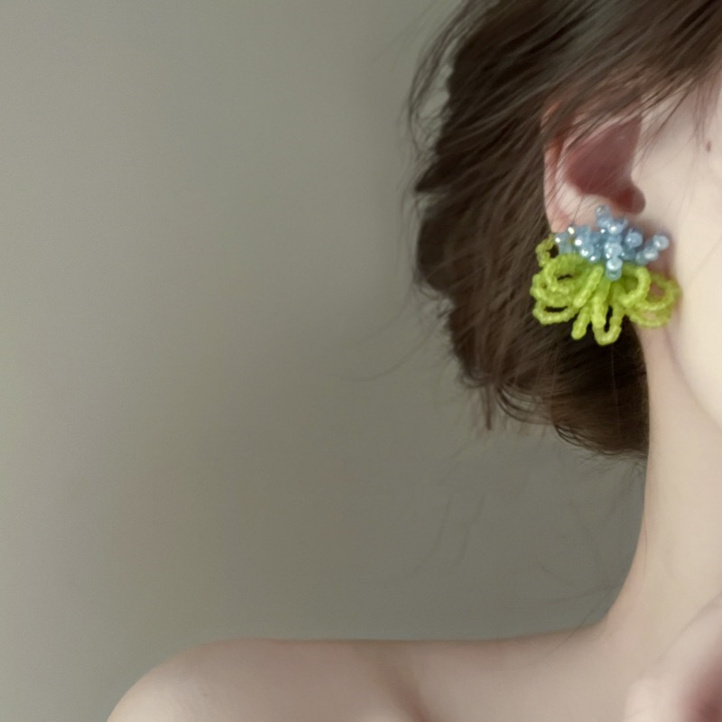 铜合金耳饰 【青山过雾】春日小清新小众串珠耳饰