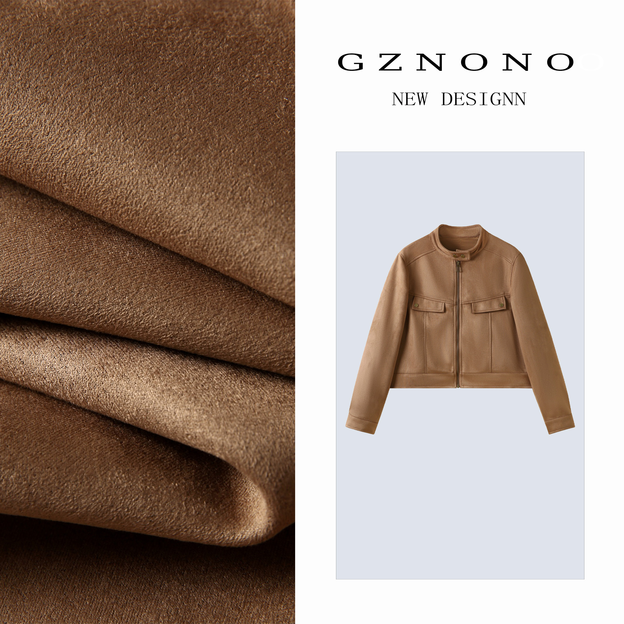 【煦色韶光】秋冬日时尚短款气质纯色铜扣拉链长袖外套上衣