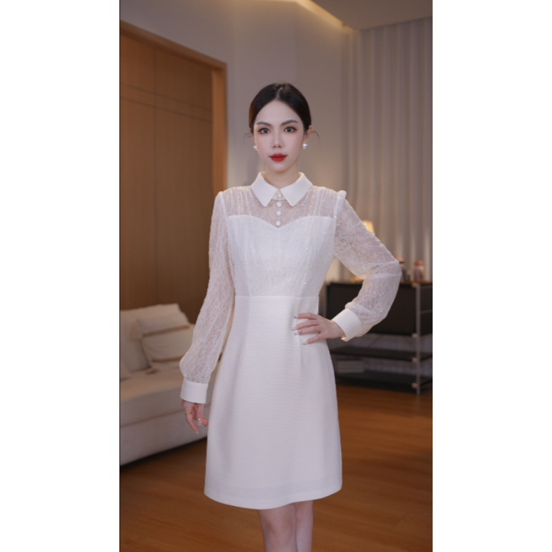 【语馨服饰】2232秋季新款女装气质显瘦白色连衣裙