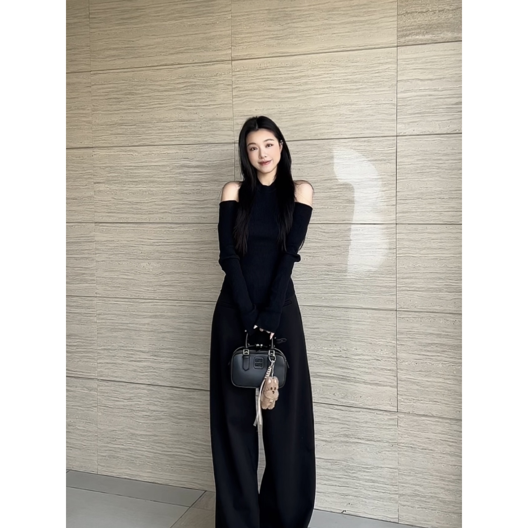 LLei大蕾【两穿漏肩毛衣】设计感正反两穿小高领打底T恤露肩毛织