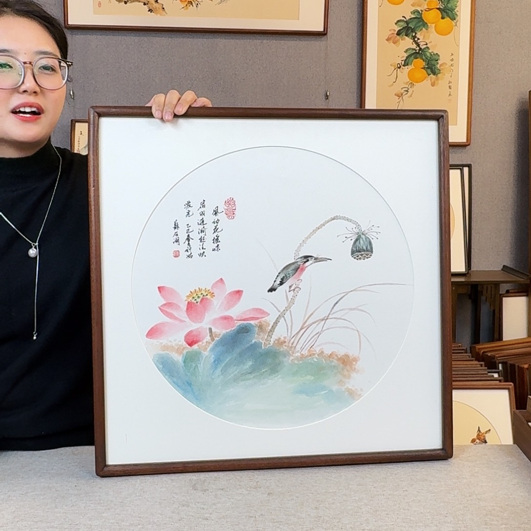 刘***l版画纯手绘，纯手写带框尺寸：53×53厘米