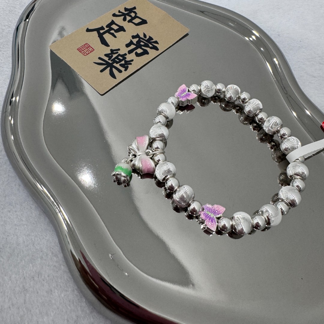 足银手链 足银手链 蝴蝶猫眼珠款 女生礼物 情人节礼物DIY手链