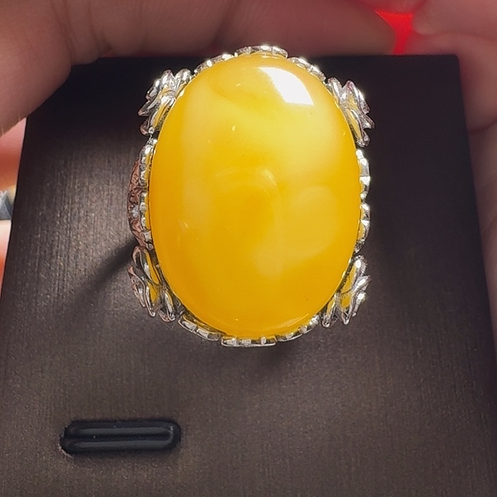 蜜蜡银S925镶嵌戒指戒指