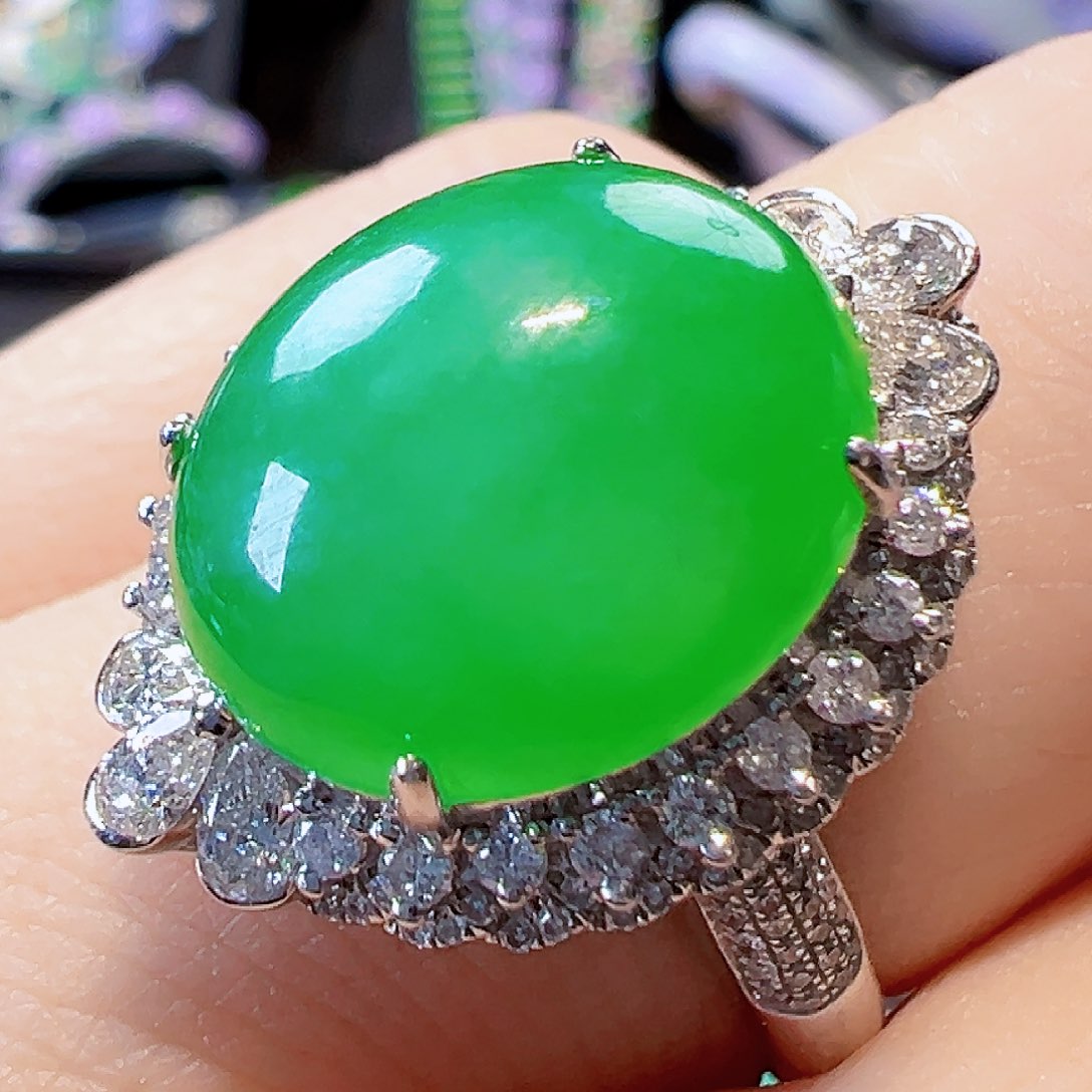 翡翠戒指18K金镶嵌签收后24小时鉴赏期