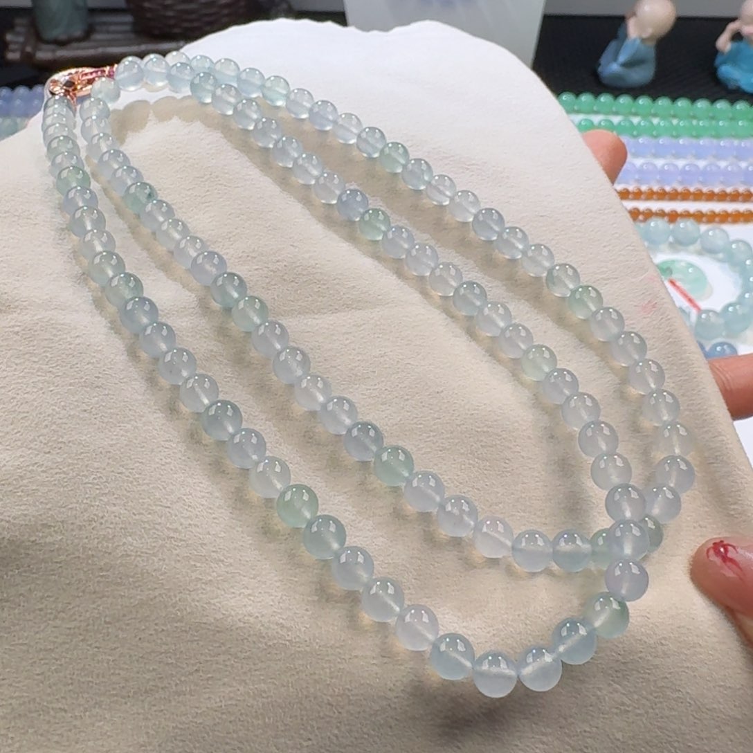 翡翠手链未镶嵌高冰幻彩多宝长串6mm