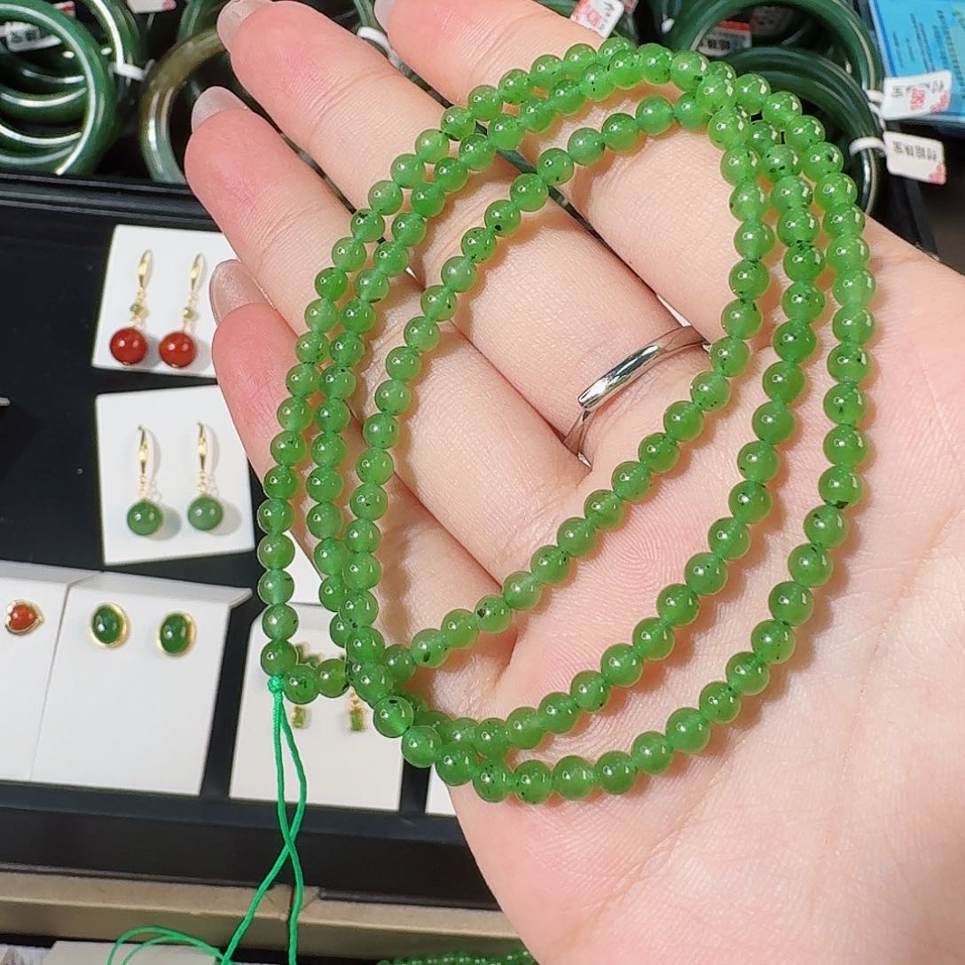 和田玉（碧玉）未镶嵌颈饰碧玉小米珠卡4