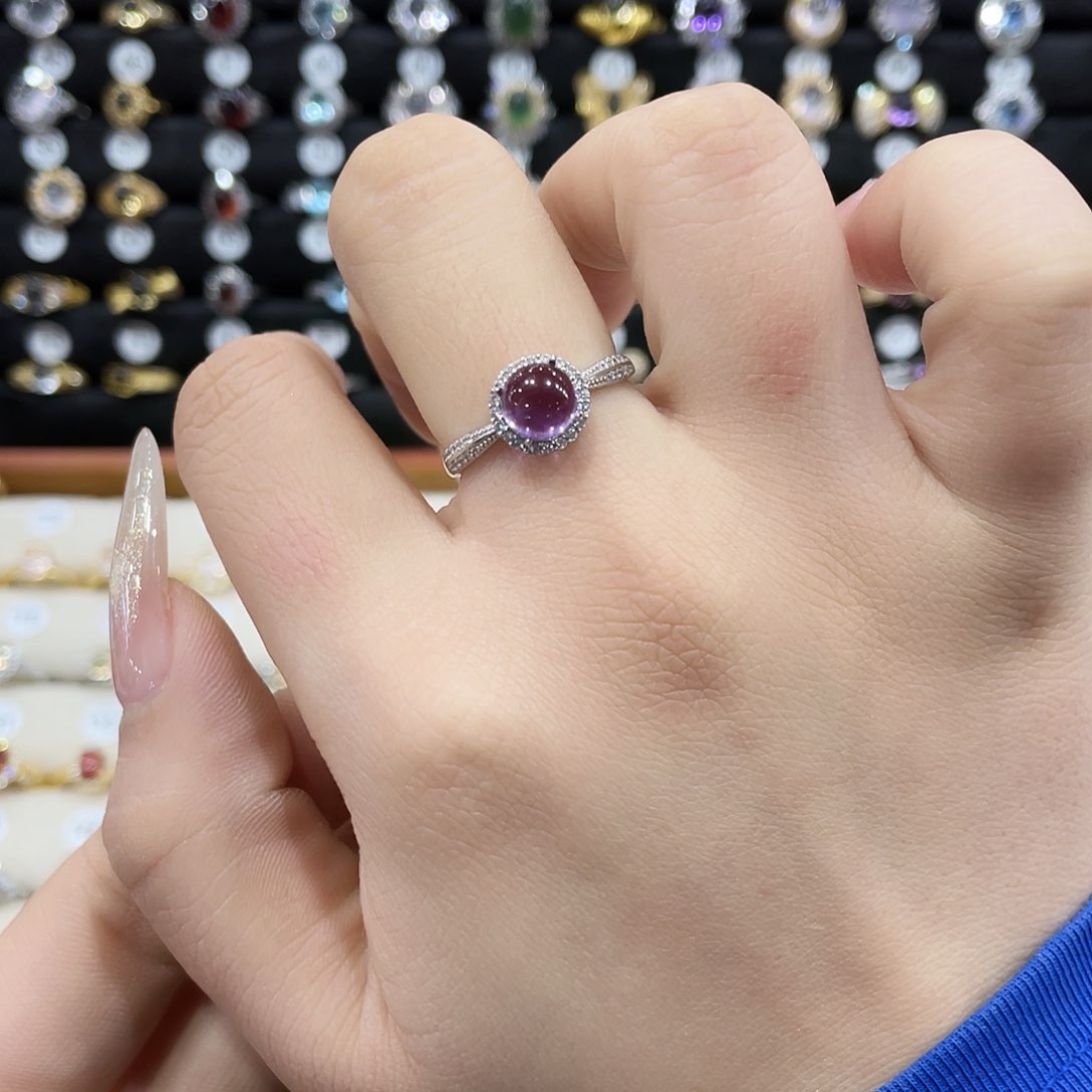 紫晶戒指女银S925镶嵌