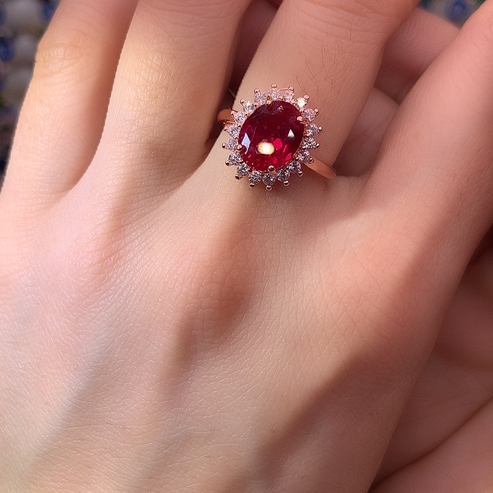 红宝石戒指银S925镶嵌