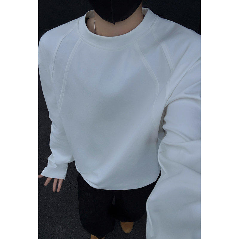 PLQV2025秋季新款港风解构圆领简约T恤情侣拼接上衣百搭休闲运动