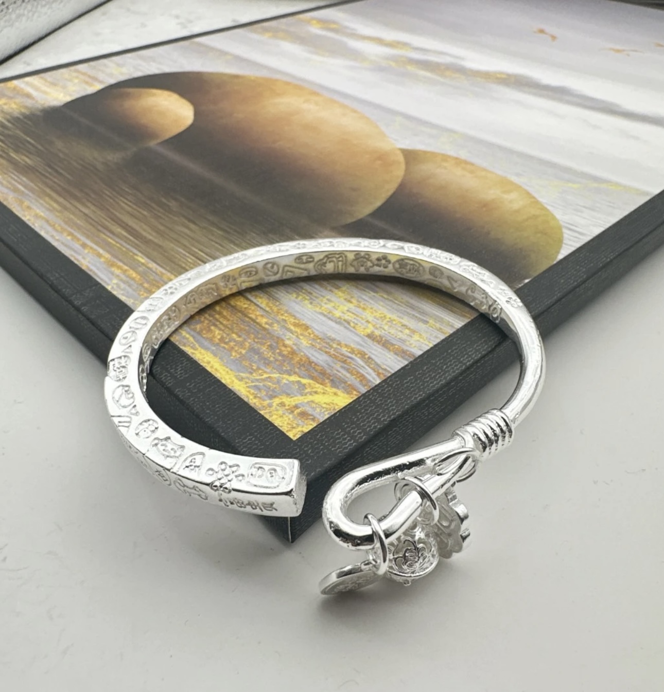 足银银制品 足银999.9手镯1号开口吉言铃铛