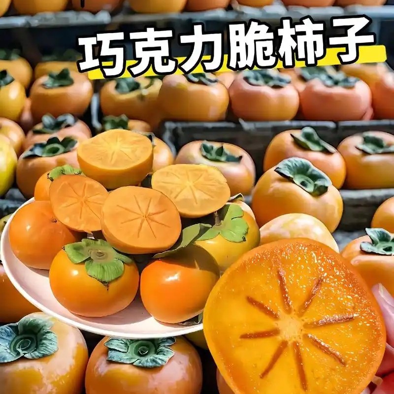 巧克力脆甜新鲜应季硬柿子水果树上自然熟纯甜不涩脆甜多汁大果山西省
