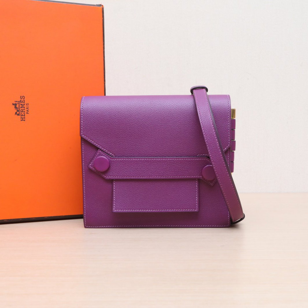 99新 Hermes/爱马仕 小花姑姑562445 D刻 twins 双面款 海葵紫包