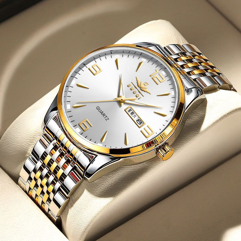 【瑞士品质】正品全自动双日历防水夜光时尚潮流钢带商务男表中老年