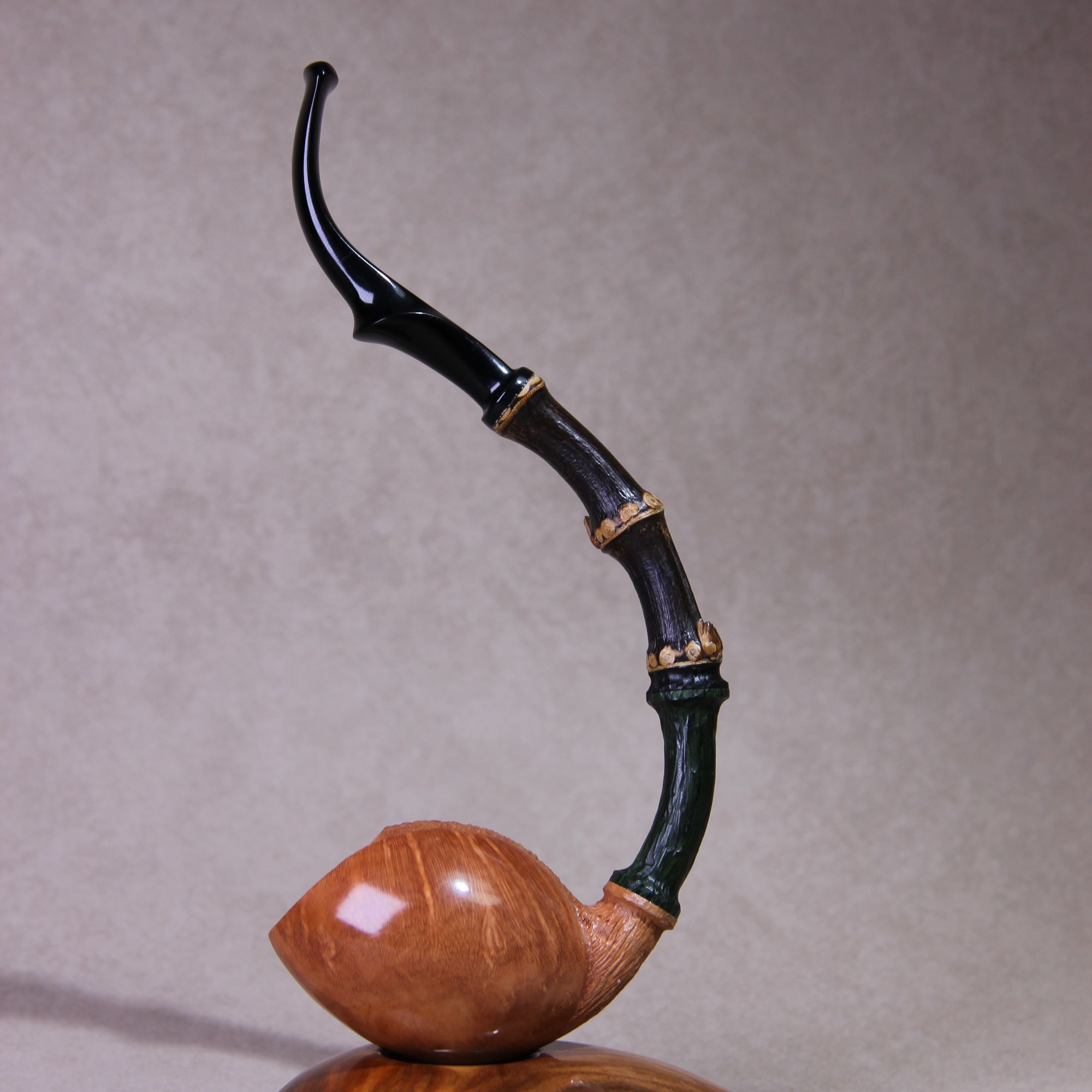 原木色长弯竹节郁金香石楠木手工烟斗硫嘴（细节见直播间/找客服）