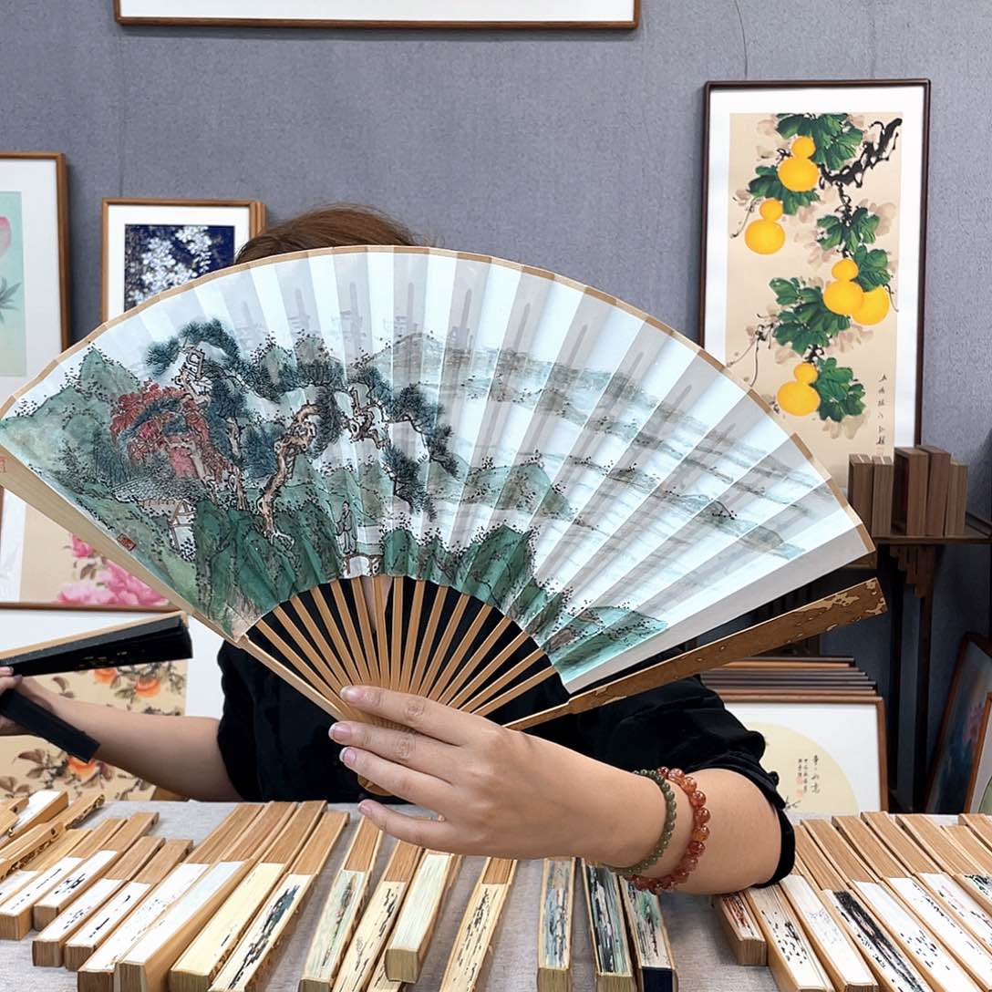 国画95寸梅妃-纯手绘-文玩扇骨（默认粘好）