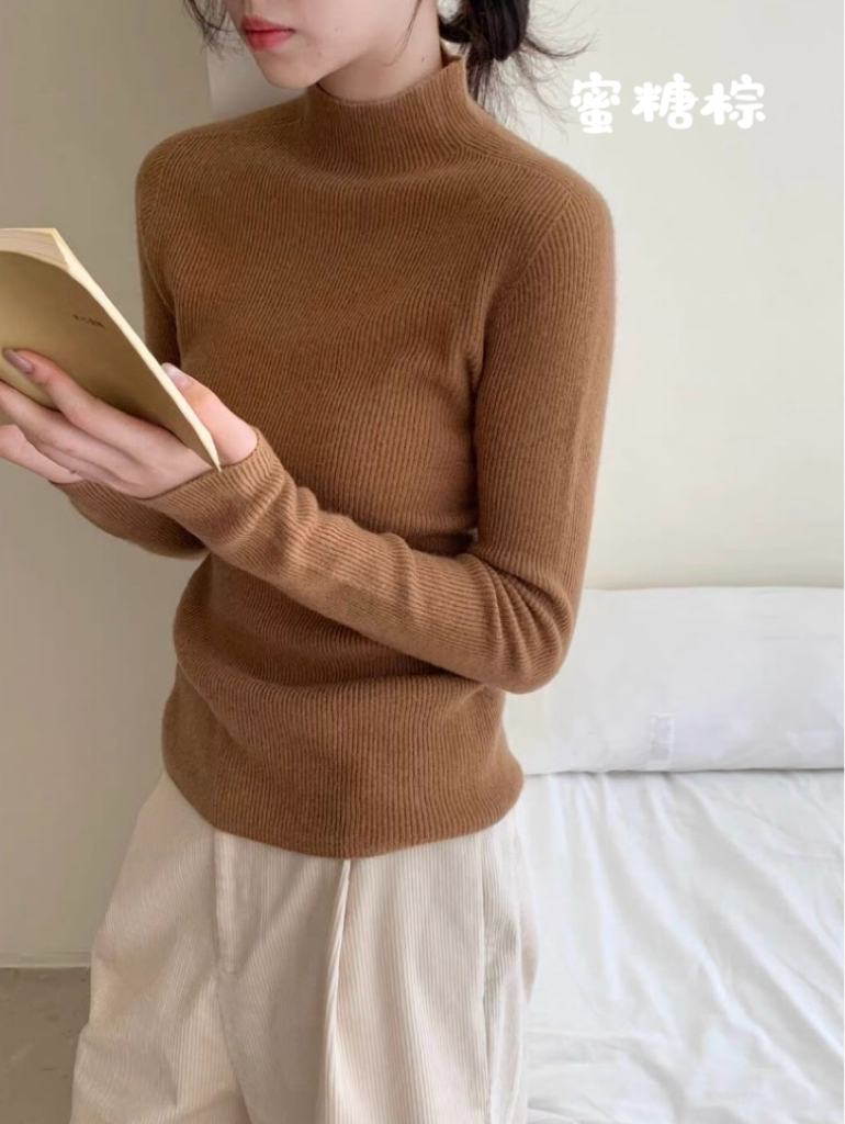 2025冬季新款加厚百搭休闲中领纯色针织女士打底衫