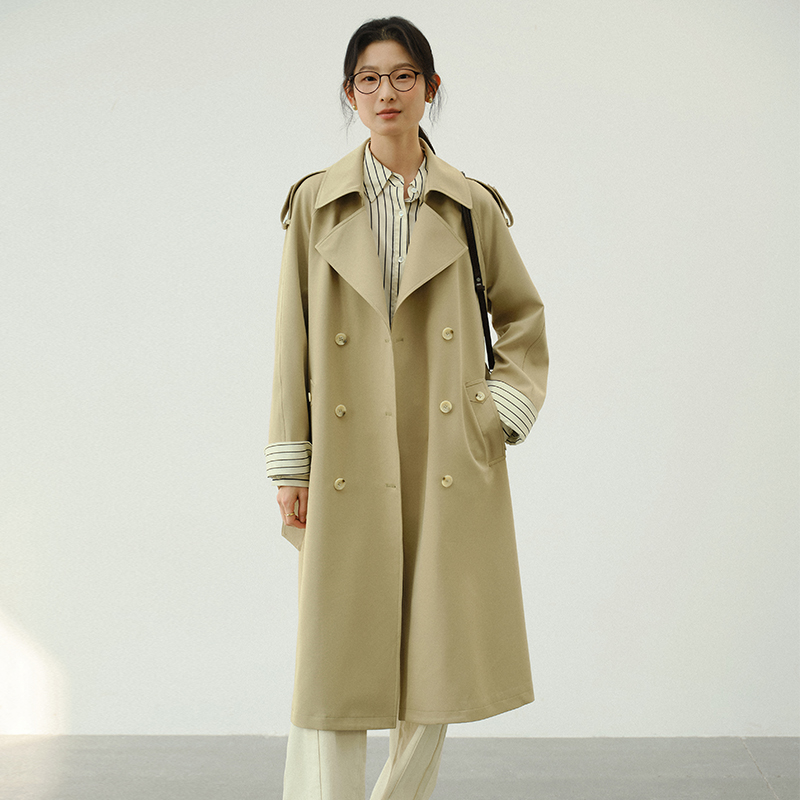 素典年中清仓【1566】复古拼接卡其色中长款风衣宽松显瘦高级感外套